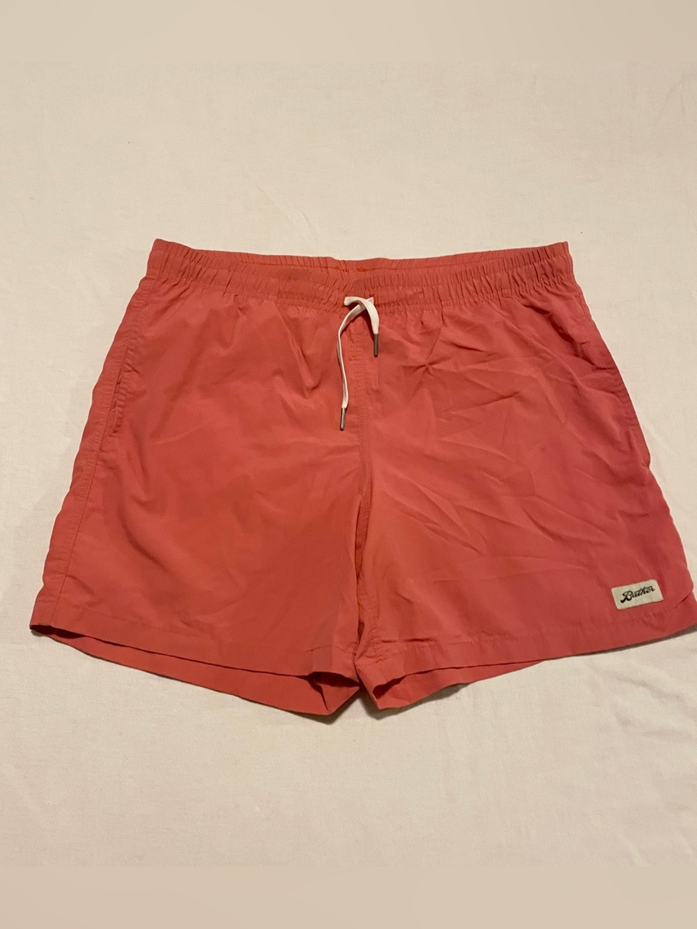 Bather Trunk Co. Solid Coral Recycled Nylon Swim Shorts - Size M